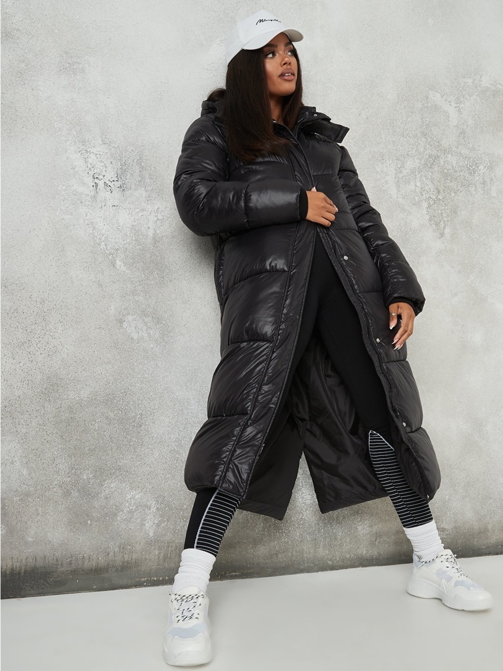 Missguided Long Black Hooded Puffer Coat